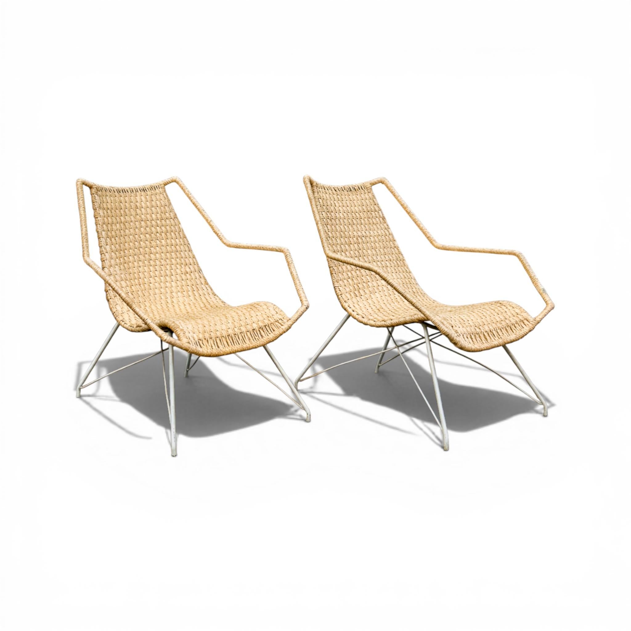 Mid-Century Modern Armchairs in Iron & Woven Cotton Fiber, Carlo Hauner, Brazil