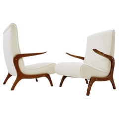 Mid-Century Modern Armchairs in White Bouclette, Italy, 1960s, New Upholstery