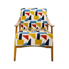 Mid-Century Modern Armchairs in White Linen and Wool Embroidery, Sweden, 1950