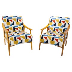 Mid-Century Modern Armchairs in White Linen and Wool Embroidery, Sweden, 1950