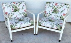 Vintage Mid Century Modern Armchairs, Wood & Cotton, Pair, 1960s, USA
