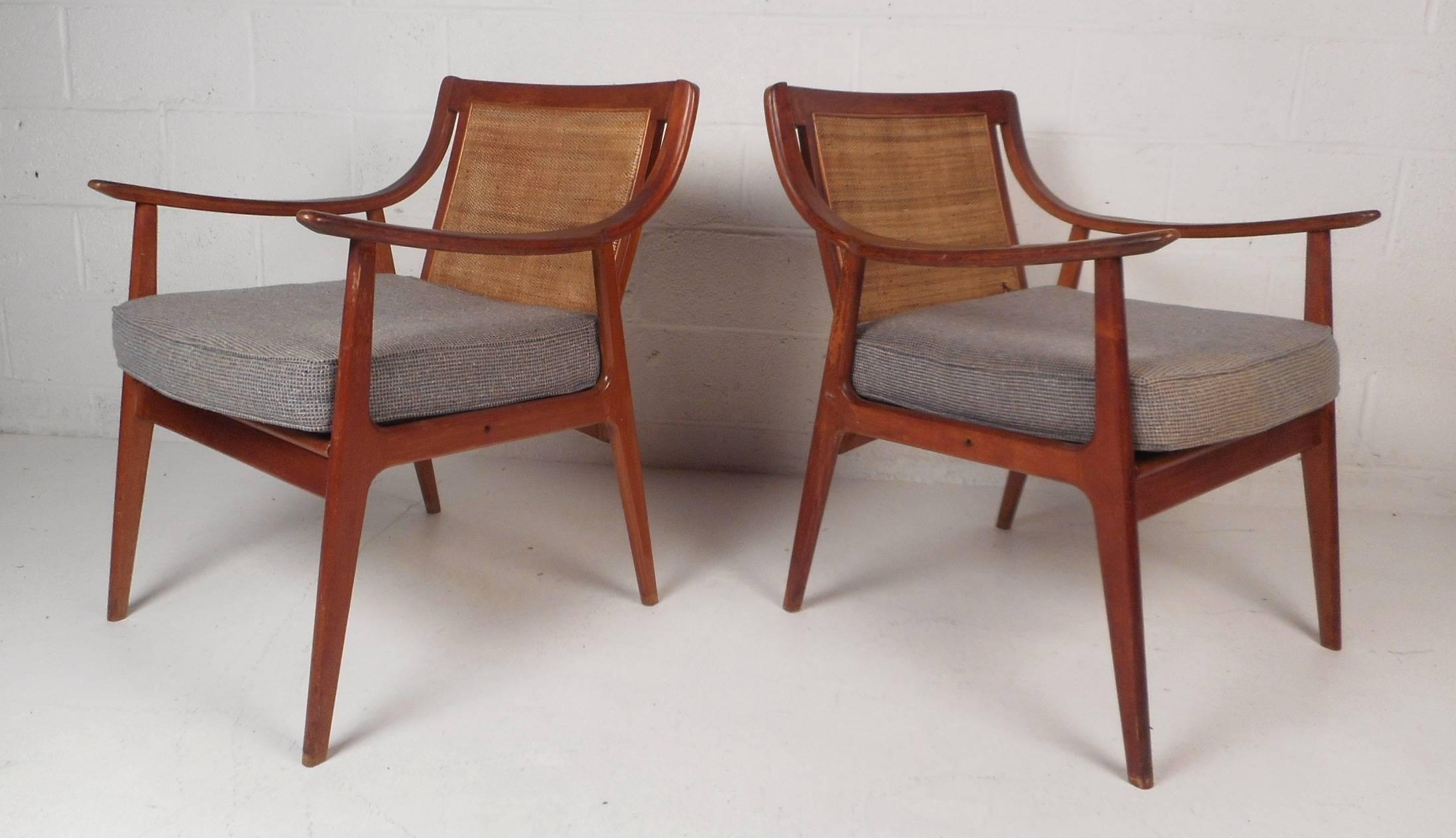 Mid-Century Modern Armchairs with Cane Back Rests In Good Condition In Brooklyn, NY