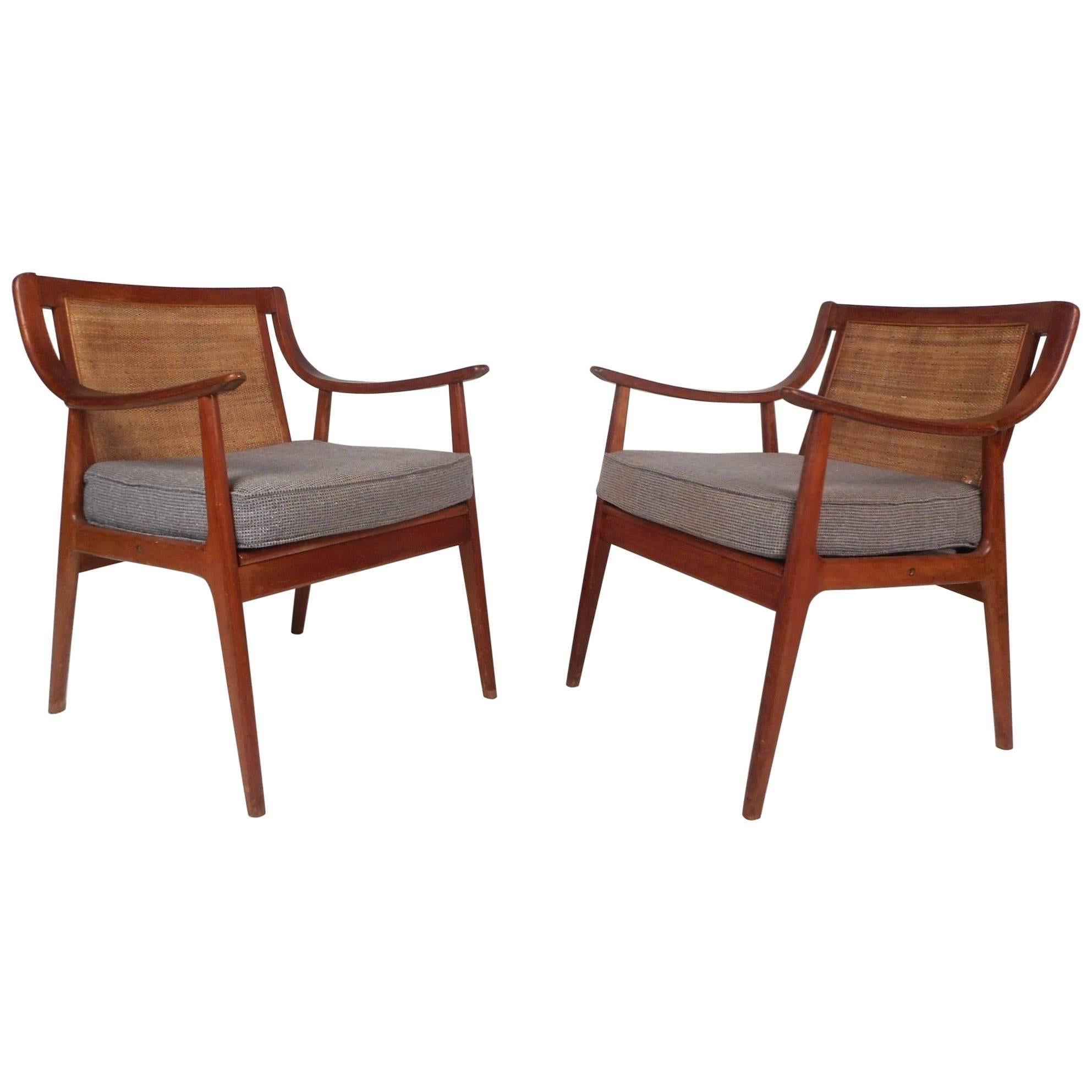 Mid-Century Modern Armchairs with Cane Back Rests