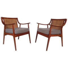 Mid-Century Modern Armchairs with Cane Back Rests