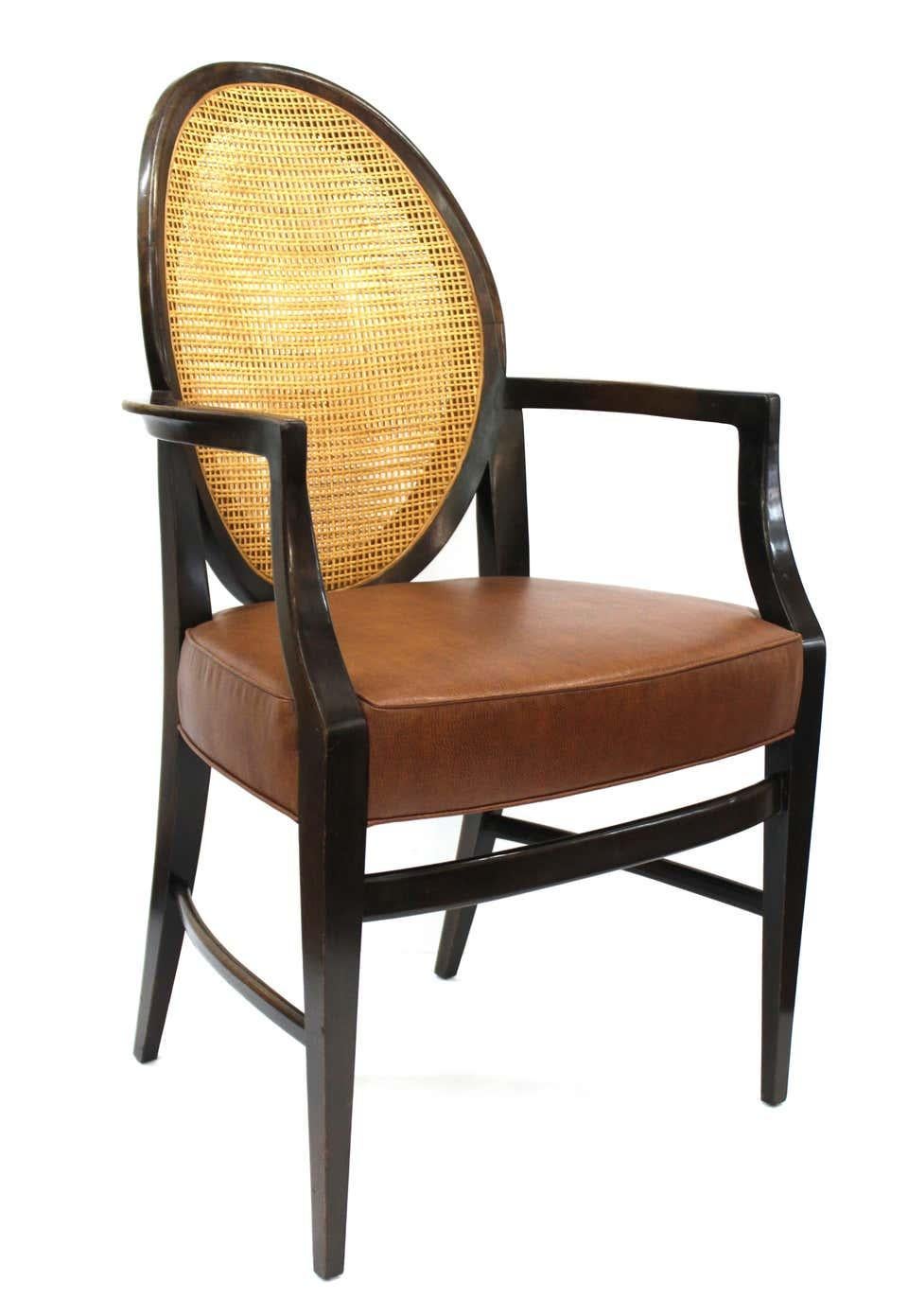 American Mid-Century Modern Armchairs with Caned Backs Seat Attributed to Harvey Probber