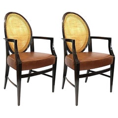 Mid-Century Modern Armchairs with Caned Backs Seat Attributed to Harvey Probber