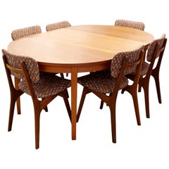 Vintage Mid-Century Modern Arne Hovmand Olsen Danish Teak Oval Dining Table & 6 Chairs