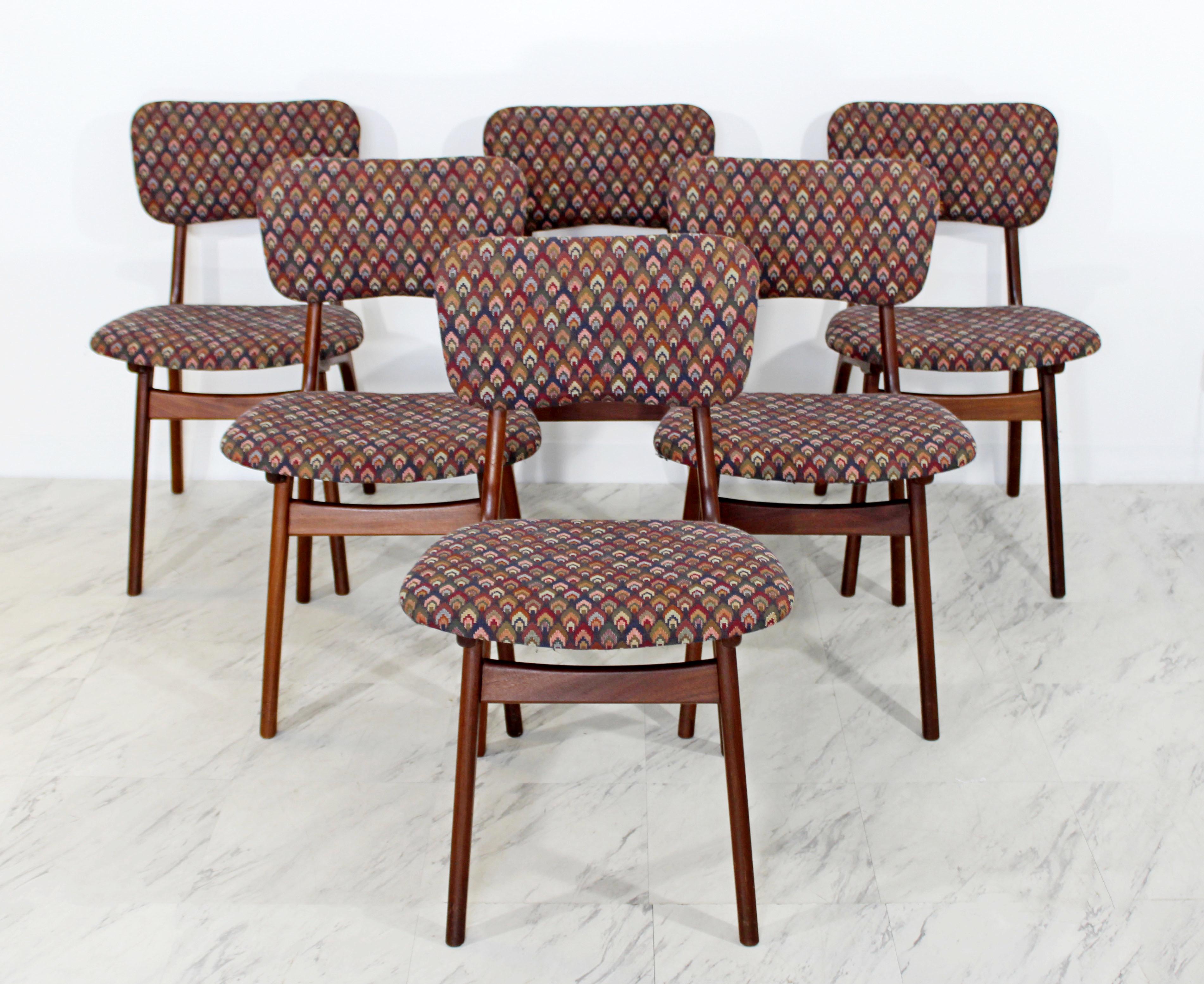 For your consideration is a set of six, teak, side dining chairs, designed by Arne Hovmand Olsen by Silkeborg, made in Denmark, circa the 1960s. In excellent condition. The dimensions are 18.5
