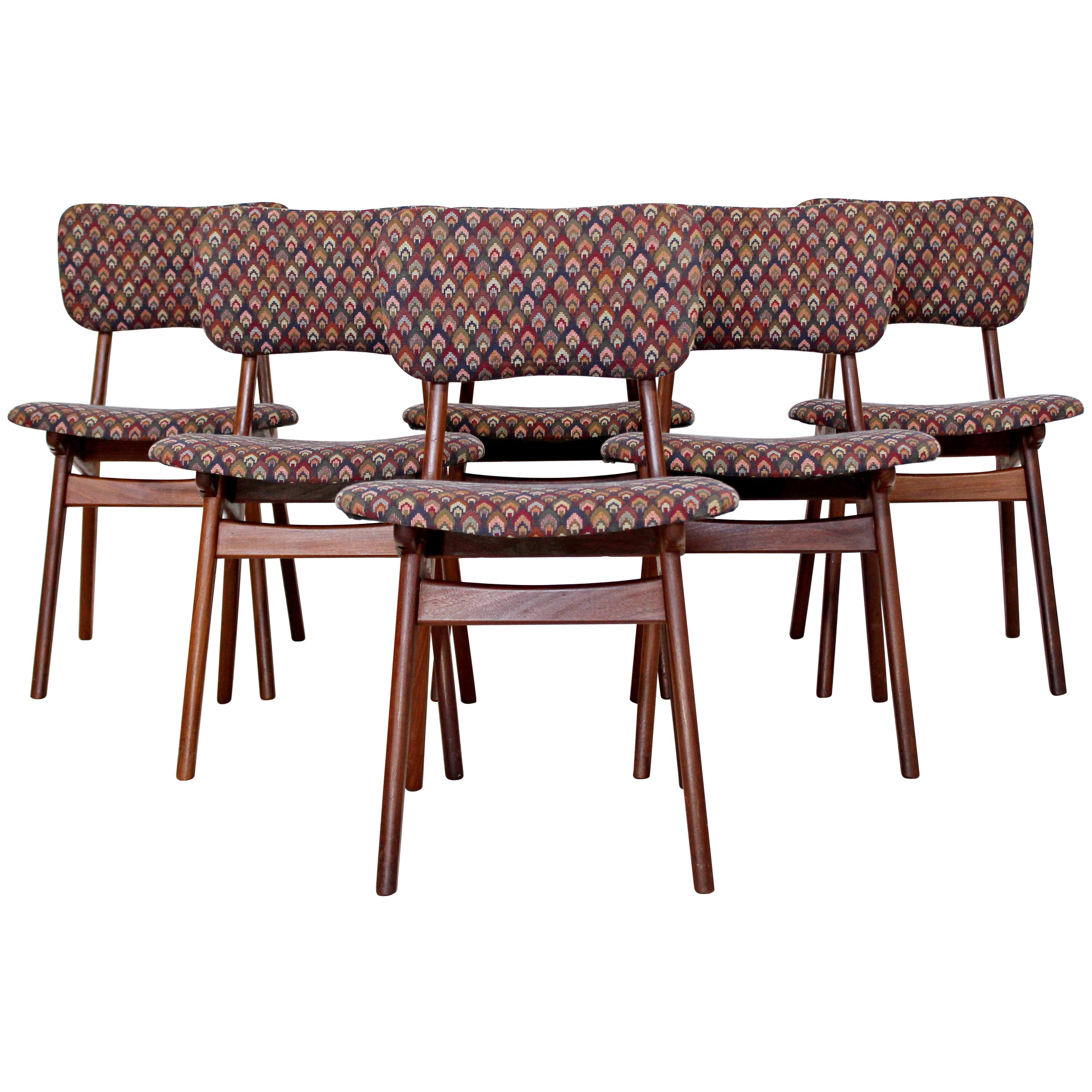 Mid-Century Modern Arne Hovmand Olsen Danish Teak Set 6 Side Dining Chairs