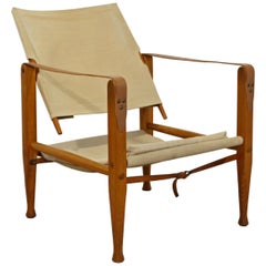 Mid-Century Modern Arne Norell Safari Leather Wood Armchair Danish, 1960s