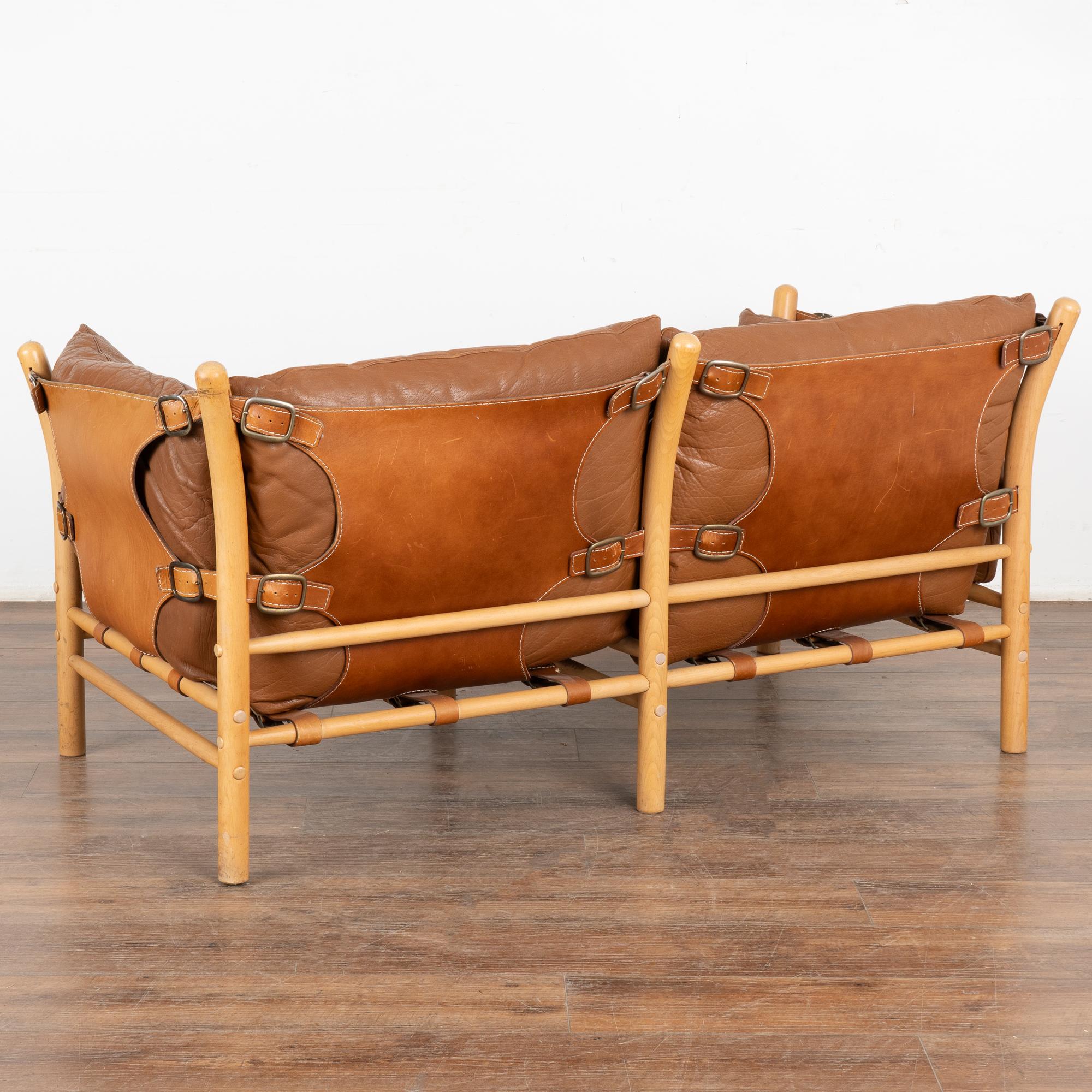 Mid Century Modern Arne Norell Two Seat Vintage Brown Leather Sofa, Sweden 6