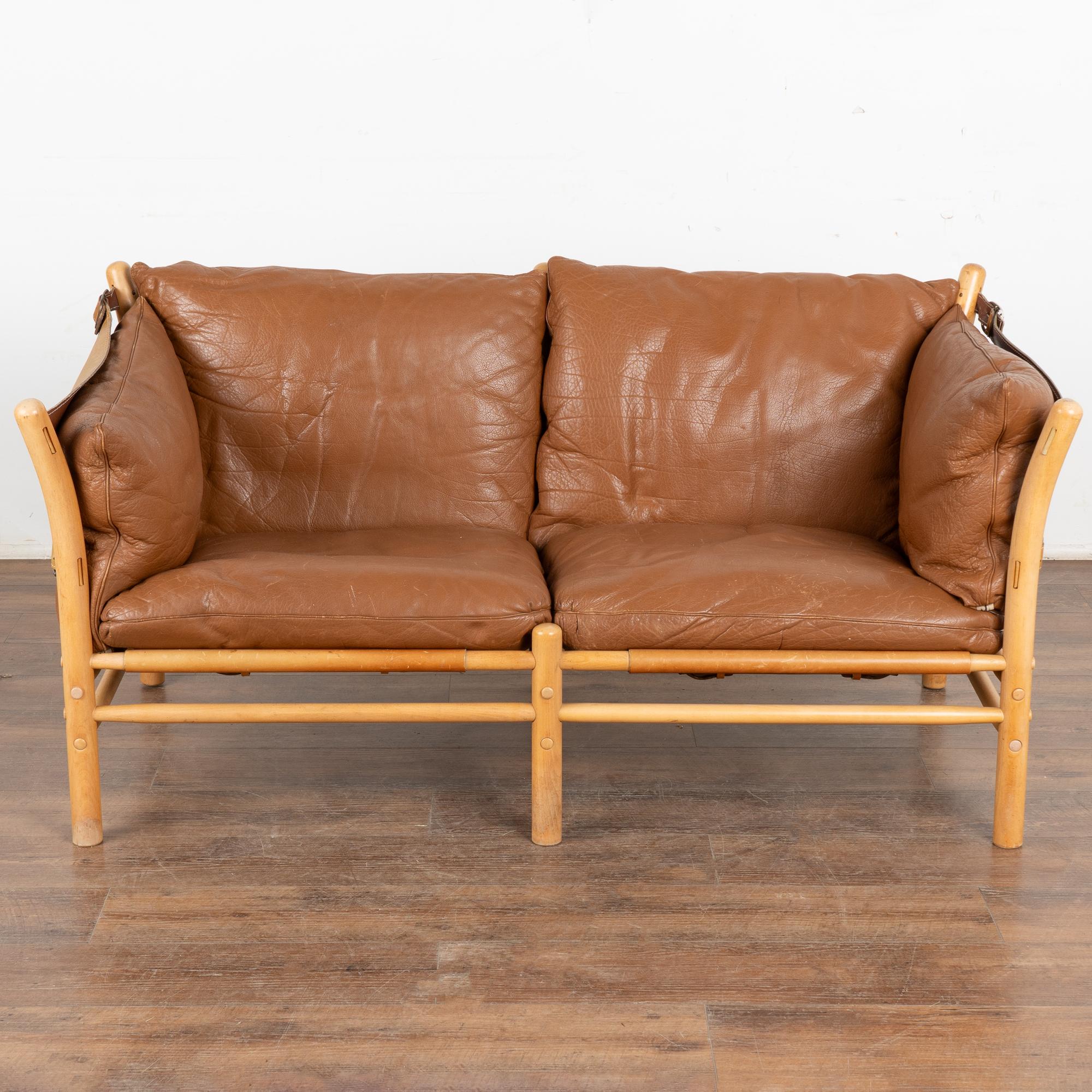 Mid-Century Modern Mid Century Modern Arne Norell Two Seat Vintage Brown Leather Sofa, Sweden