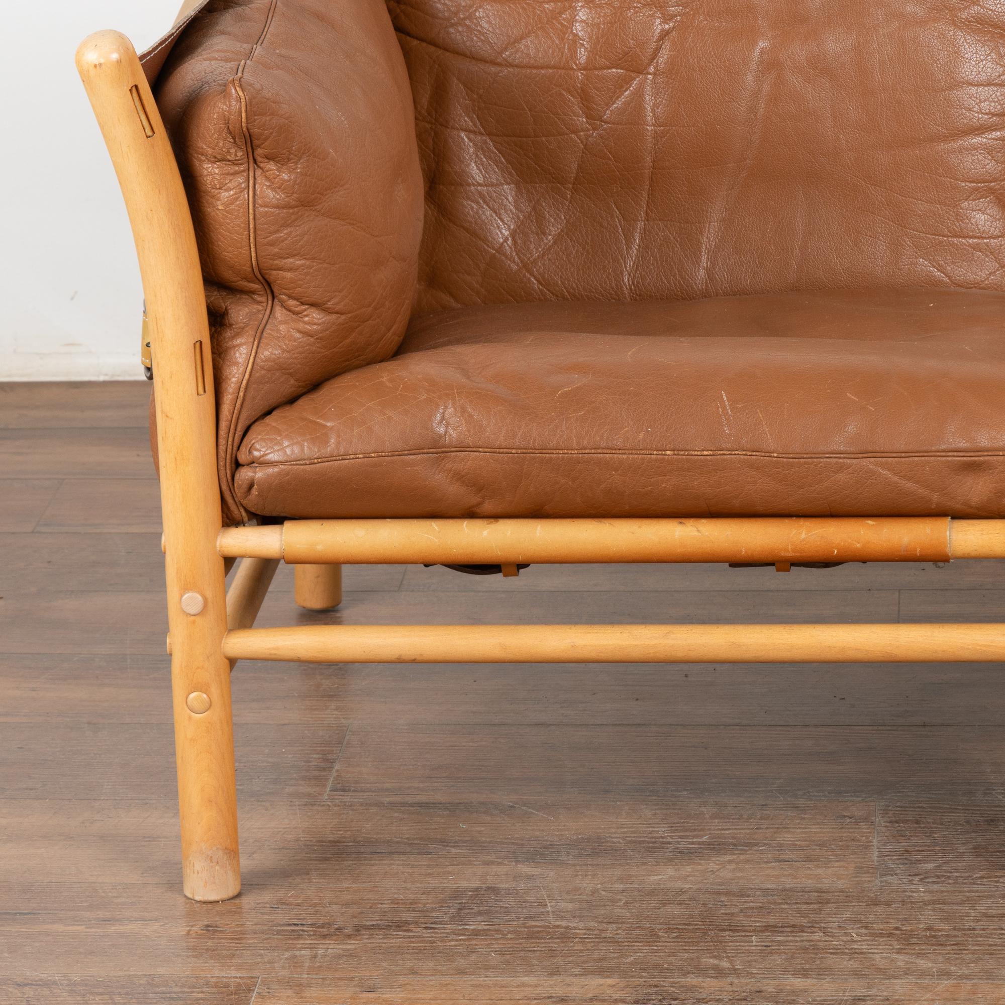 Swedish Mid Century Modern Arne Norell Two Seat Vintage Brown Leather Sofa, Sweden