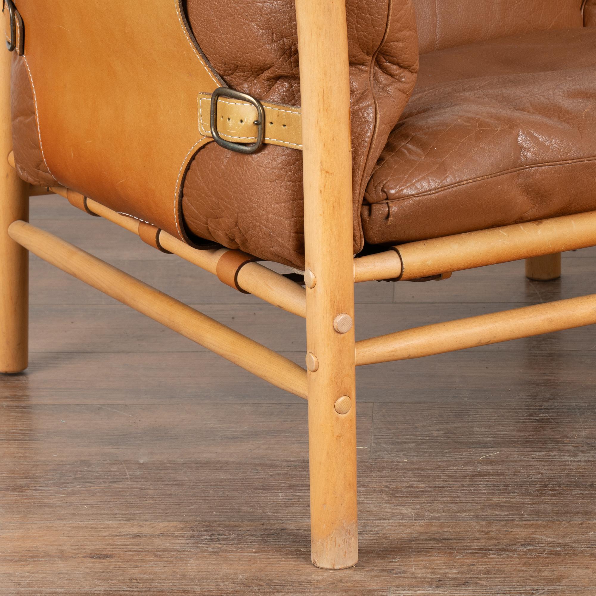 20th Century Mid Century Modern Arne Norell Two Seat Vintage Brown Leather Sofa, Sweden
