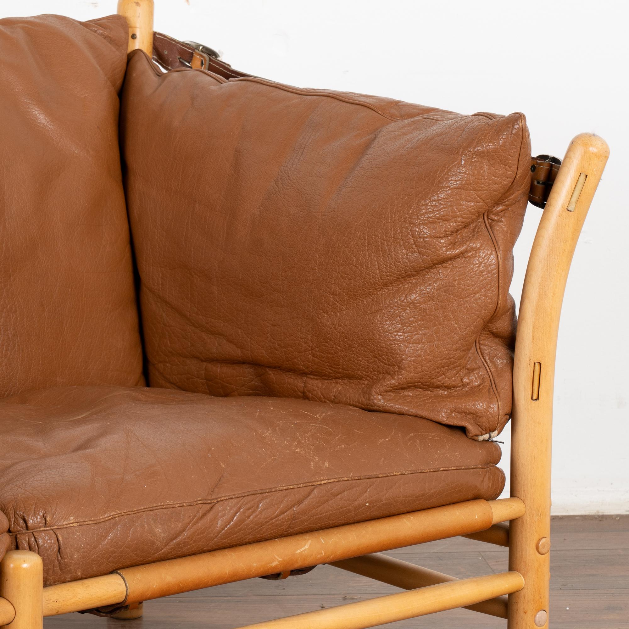 Mid Century Modern Arne Norell Two Seat Vintage Brown Leather Sofa, Sweden 1