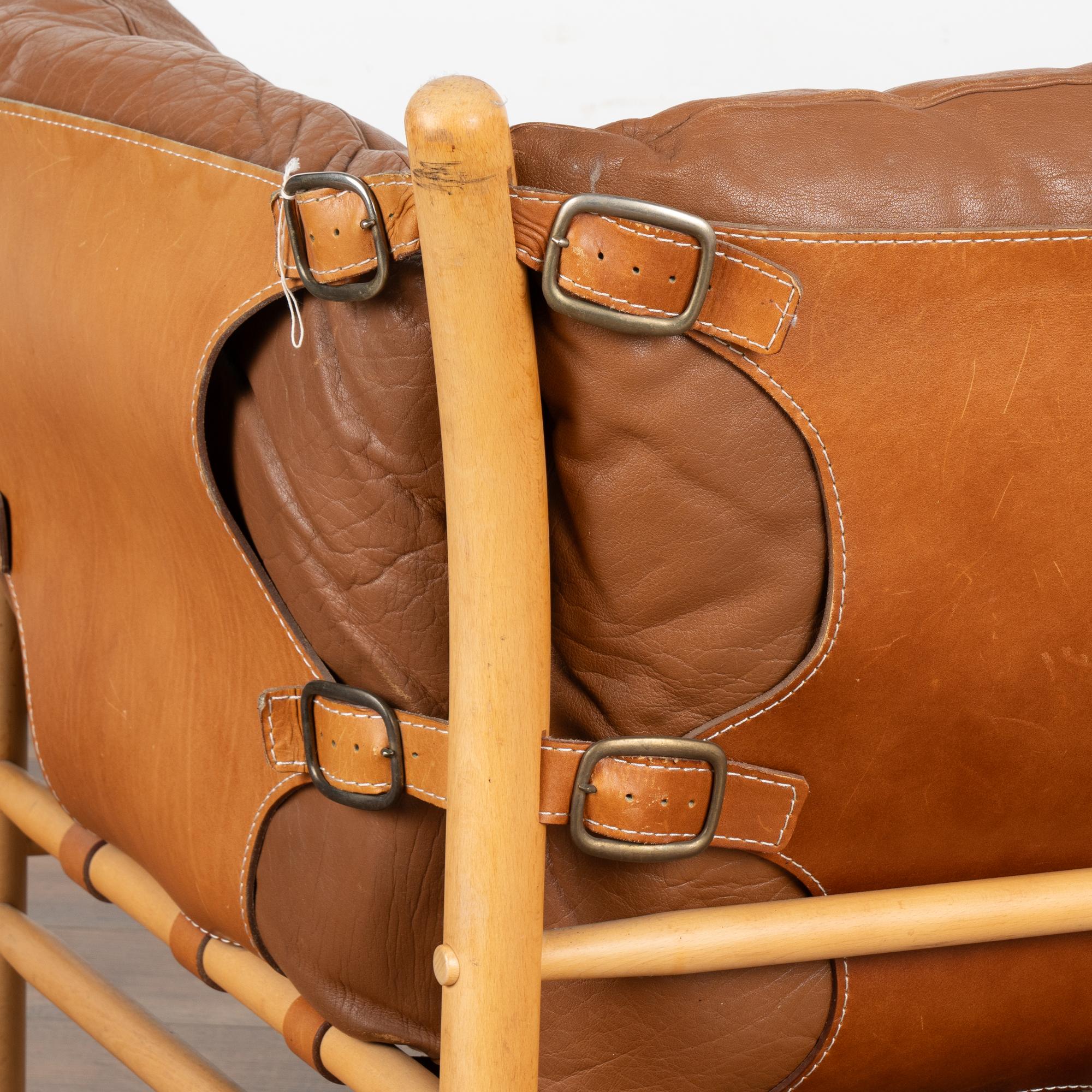 Mid Century Modern Arne Norell Two Seat Vintage Brown Leather Sofa, Sweden 2