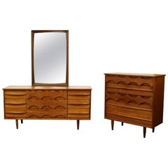 Mid Century Modern Arne Vodder Era Danish Pair Walnut Dressers Bedroom Set 1960s