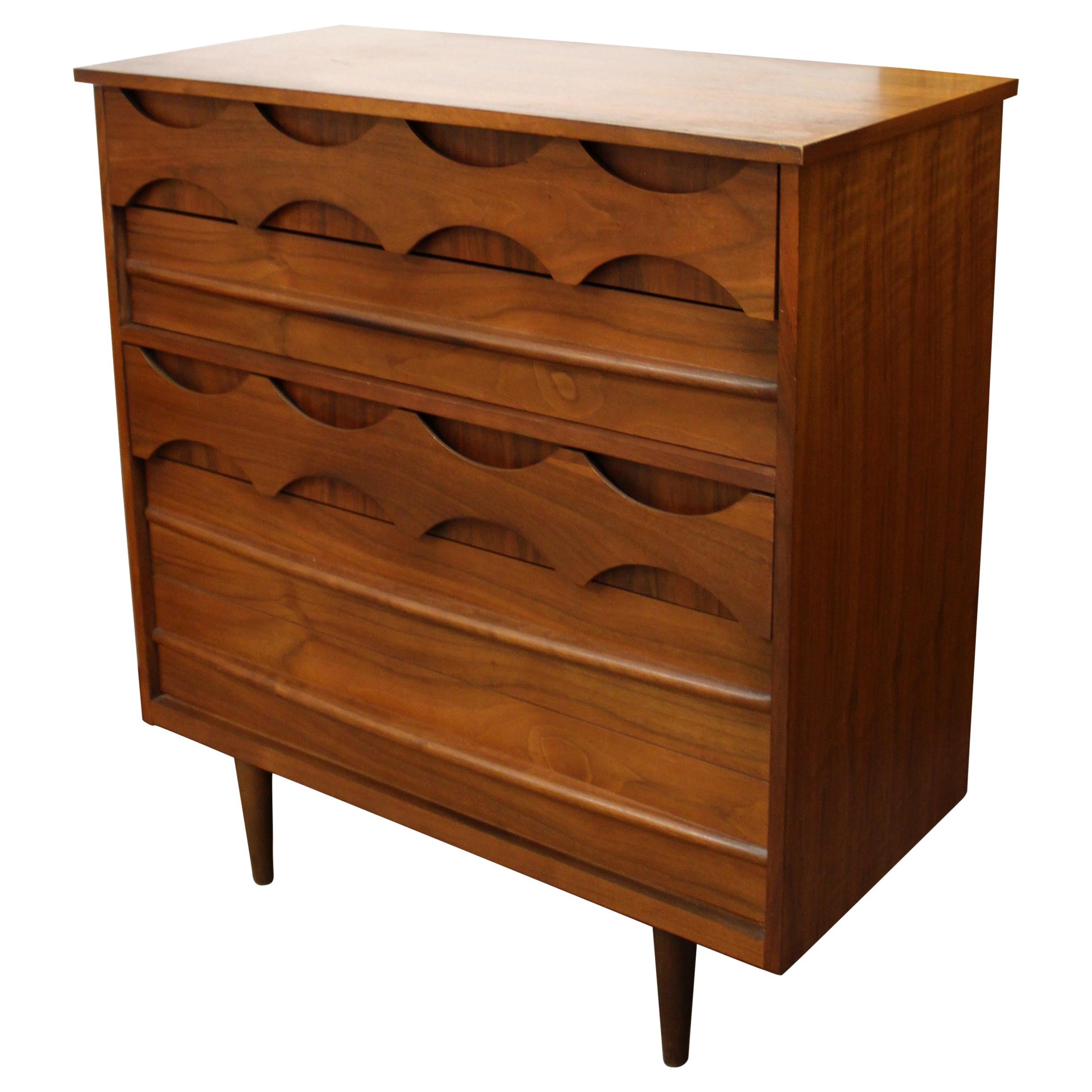 Mid-Century Modern Arne Vodder Style Danish 4 Drawer Highboy Dresser, 1960s