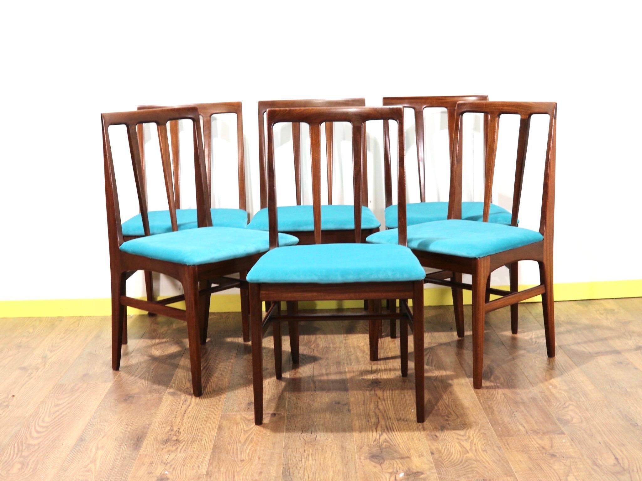 British Mid-Century Modern Aromosia Danish Style Dining Chairs by Younger x 6