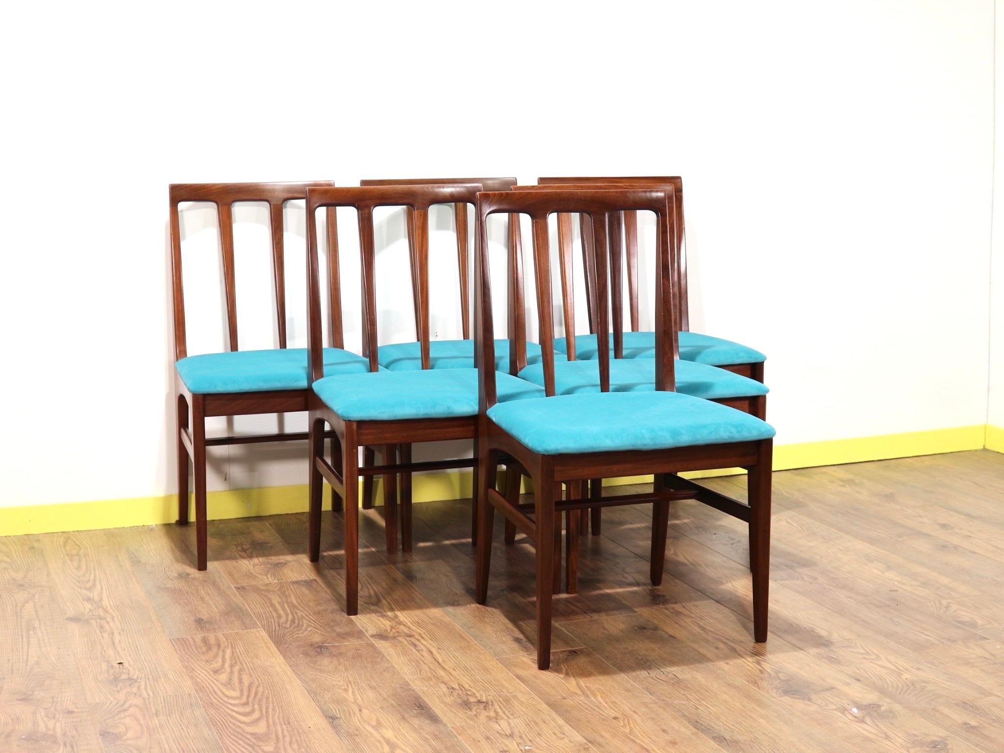 Teak Mid-Century Modern Aromosia Danish Style Dining Chairs by Younger x 6