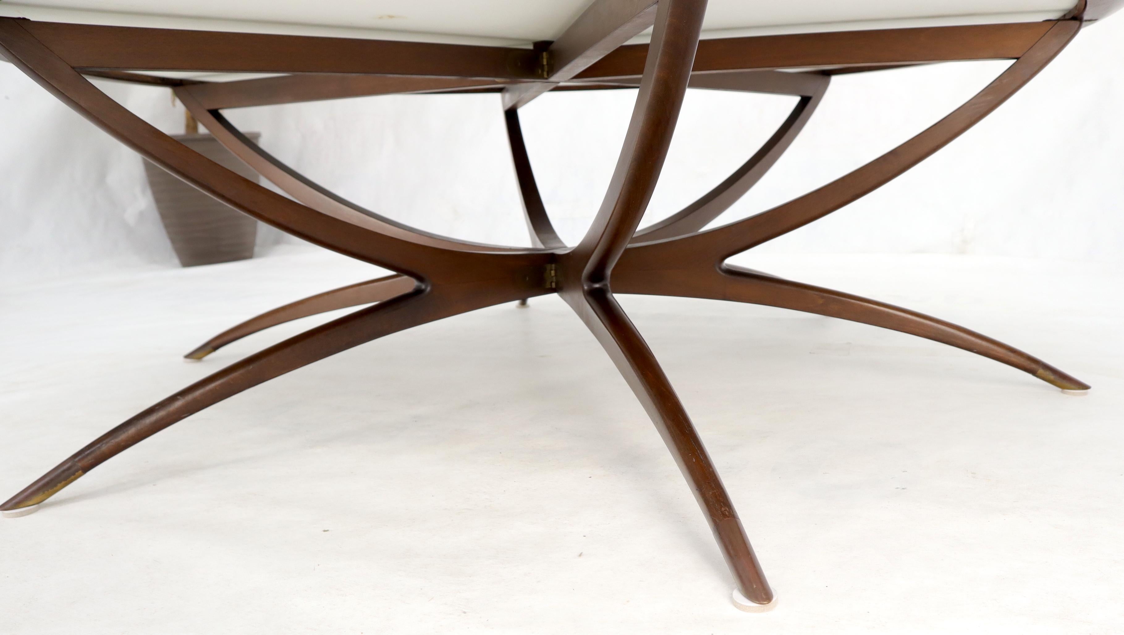 Mid-Century Modern Around Walnut Spider Base Coffee Table White Milk Glass Top 1