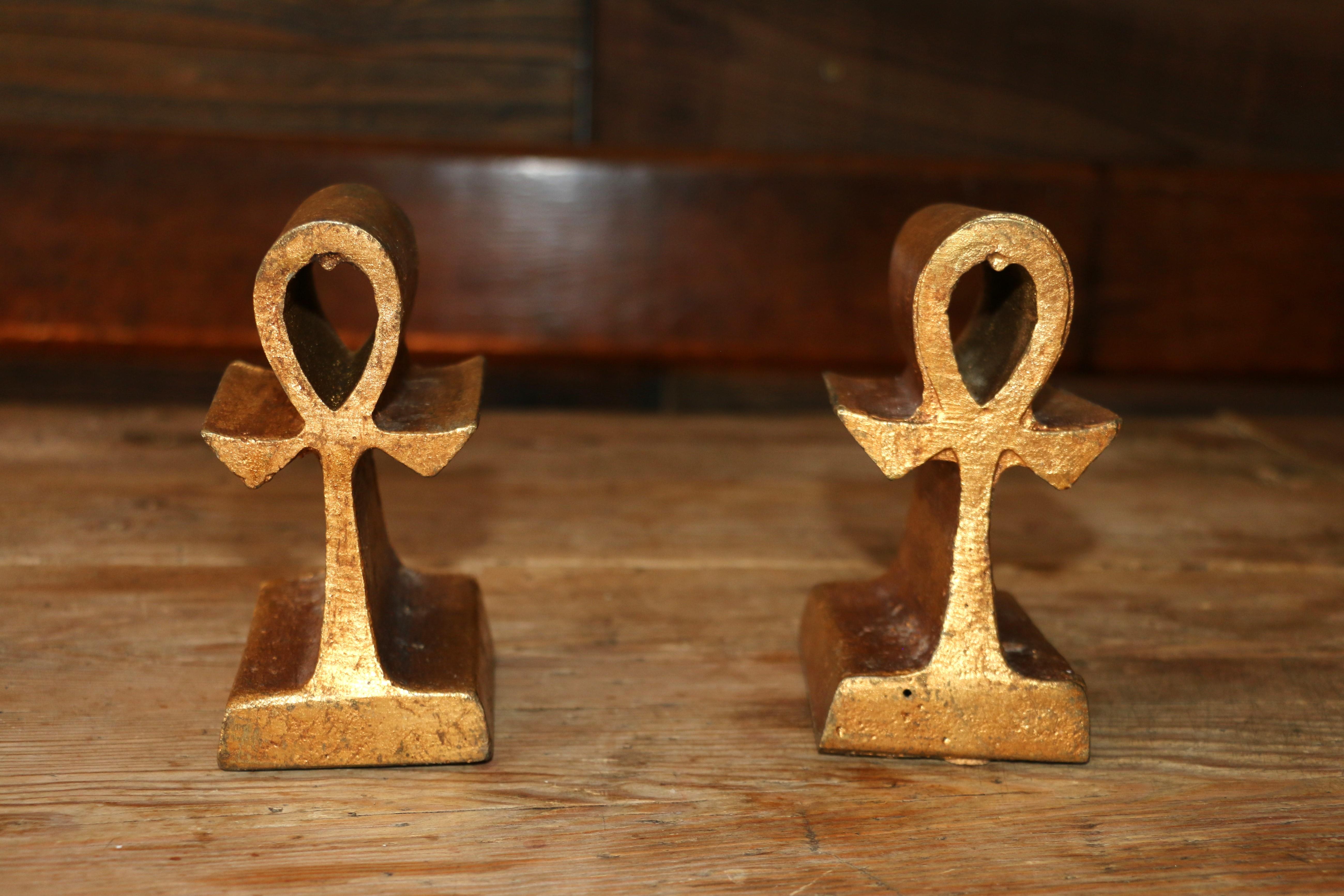 Metal Mid-Century Modern Art Ankh Bookends by C Jere, 1960s For Sale