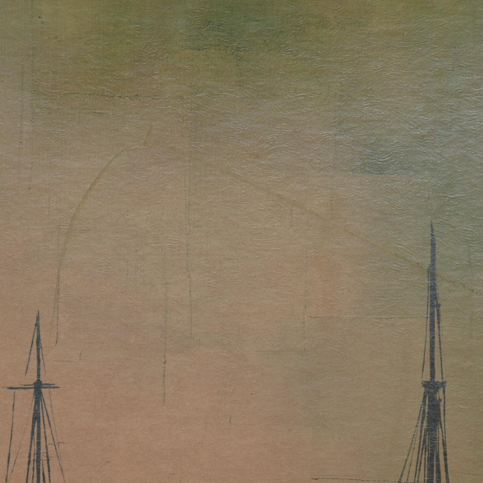 Peinture à l'huile - Art moderne français des années 1960 par Gilbert Bria Sail Boats 1