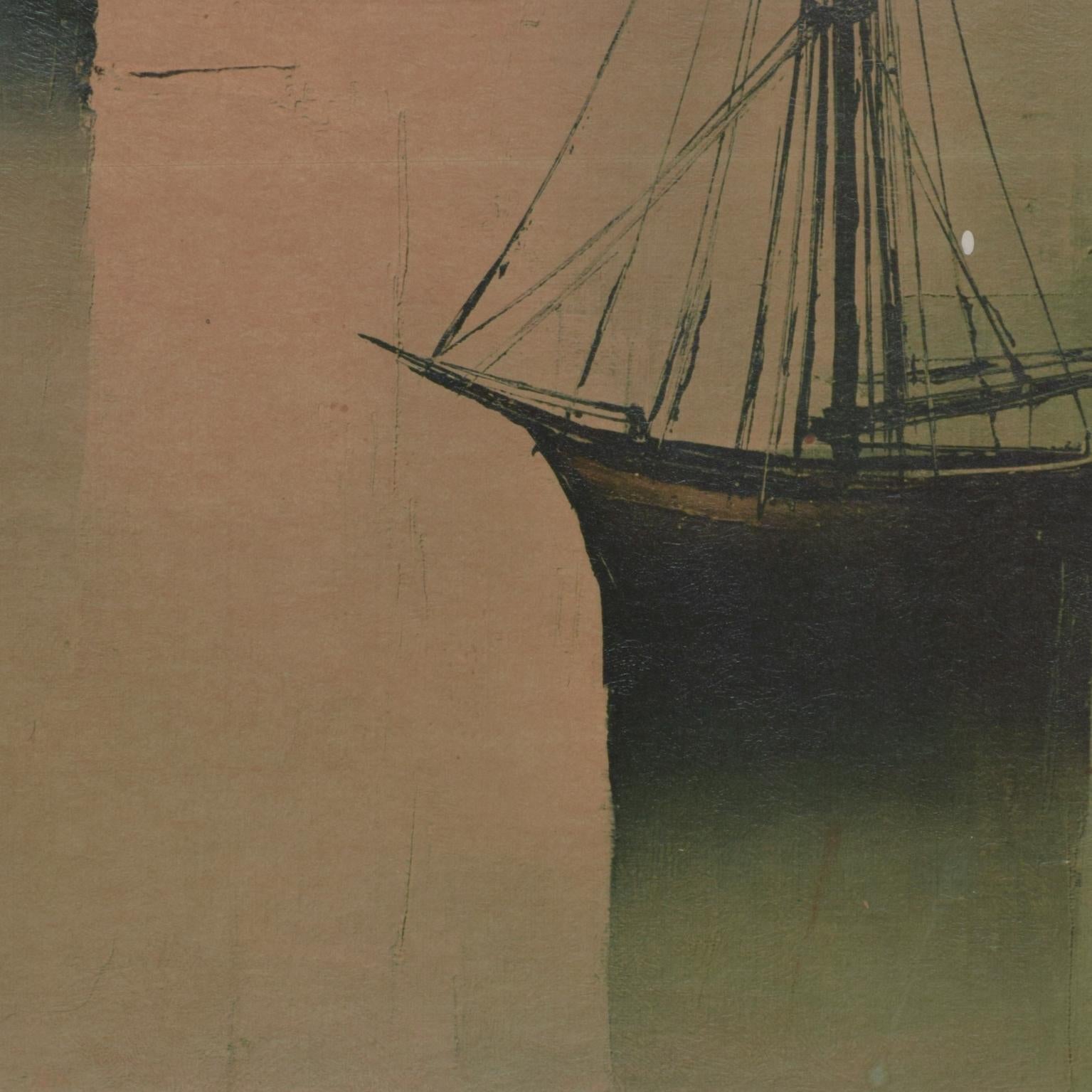 Metà XX secolo Pittura a olio su barche a vela di Gilbert Bria, arte moderna francese degli anni '60