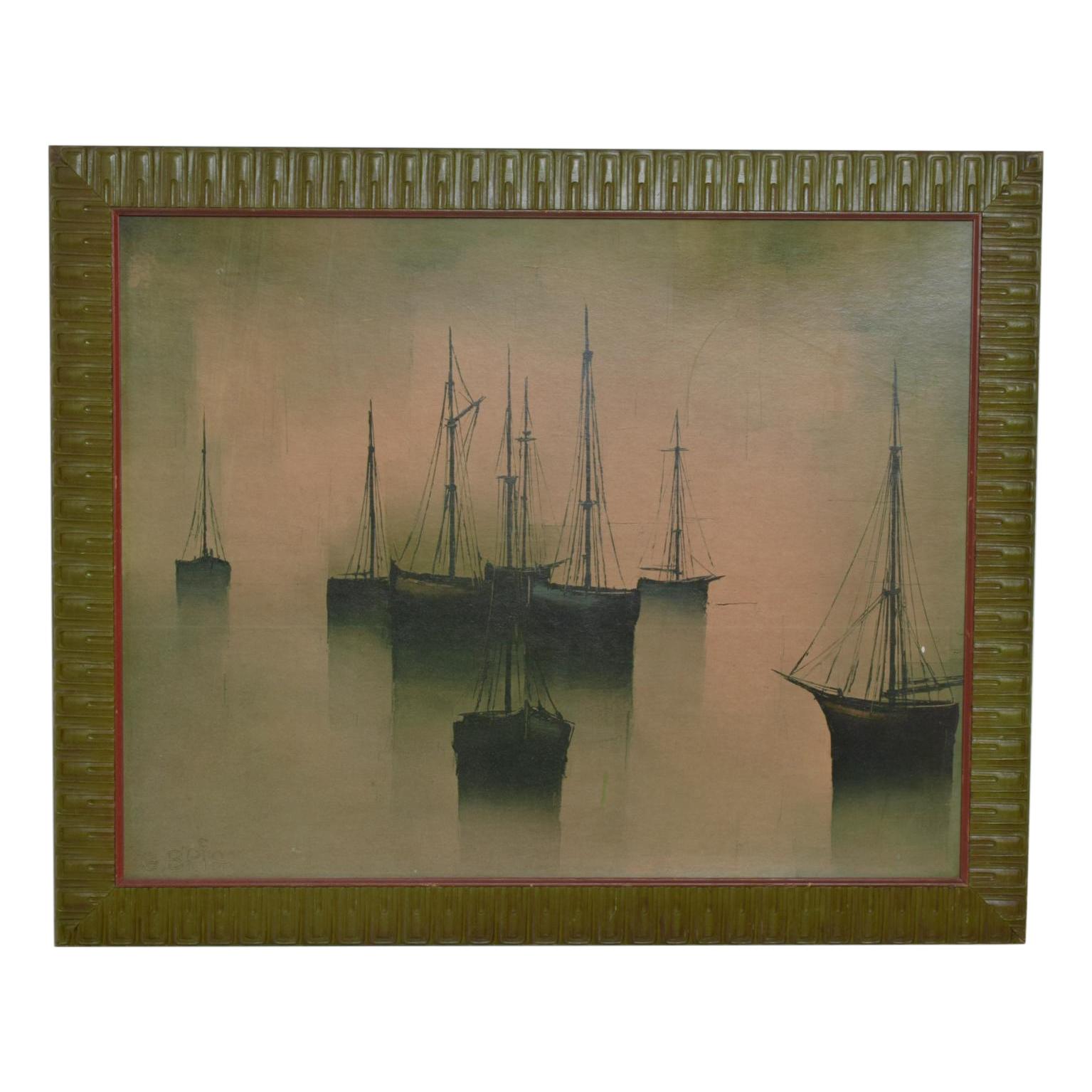 Peinture à l'huile - Art moderne français des années 1960 par Gilbert Bria Sail Boats