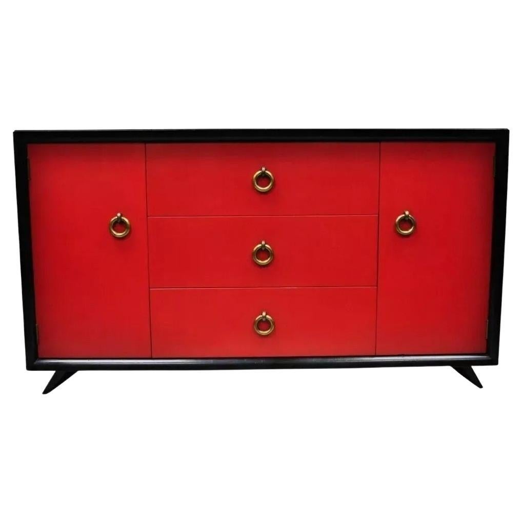 Moderne schwarze und rote Anrichte/Schrank/ Sideboard aus der Mitte des Jahrhunderts im Art déco-Stil von Harjer