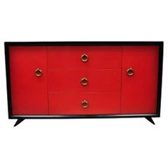 Moderne schwarze und rote Anrichte/Schrank/ Sideboard aus der Mitte des Jahrhunderts im Art déco-Stil von Harjer
