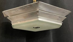 Mid-Century Modern Art Deco Brushed Aluminum Frosted Glass Flushmount Fixture