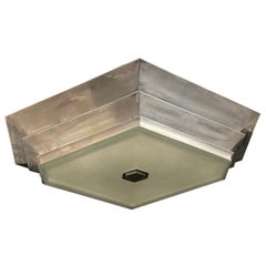 Mid-Century Modern Art Deco Brushed Aluminum Frosted Glass Flushmount Fixture Mid-Century Modern Art Deco Brushed Aluminum Frosted Glass Flushmount Fixture