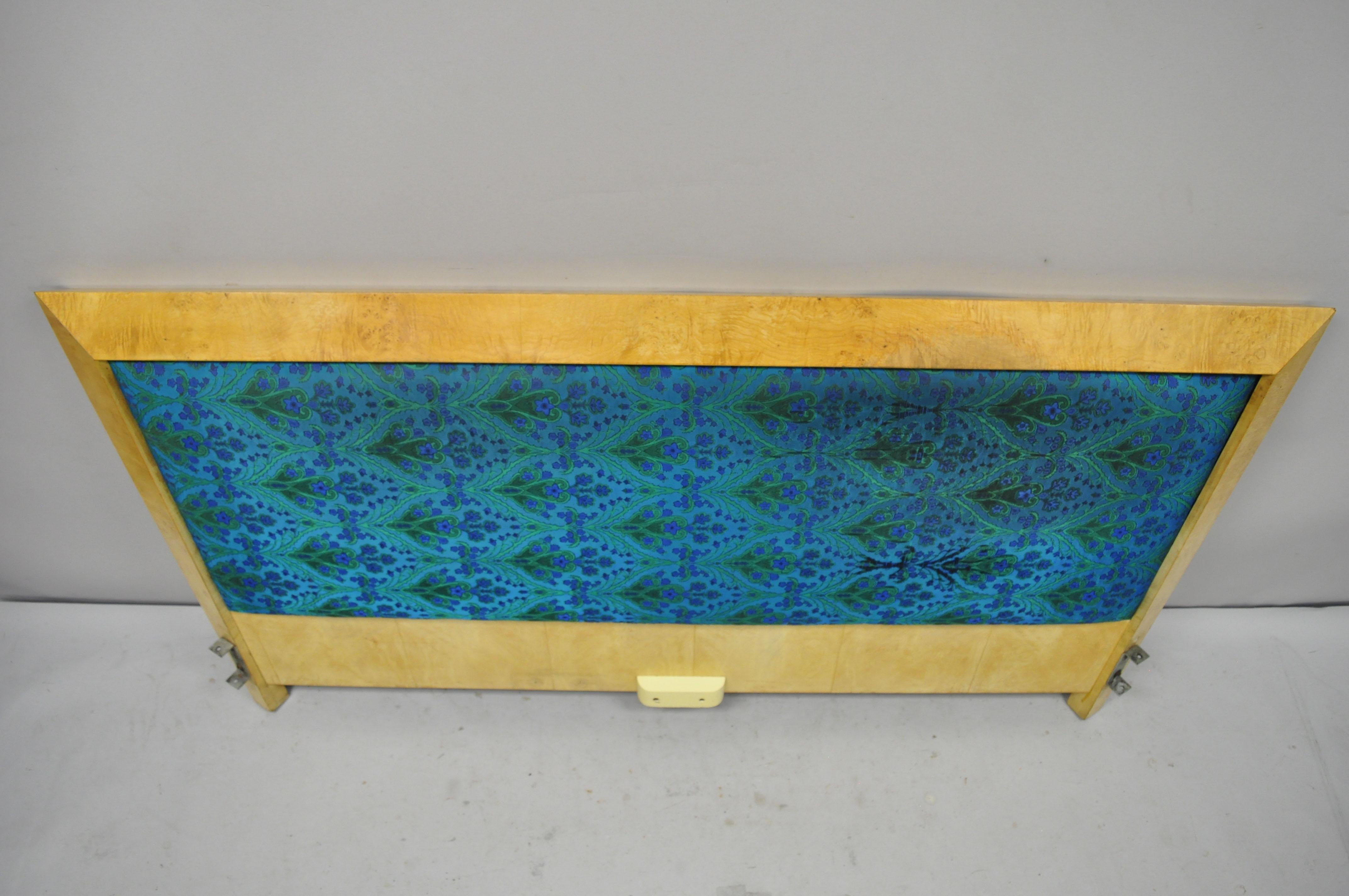 Mid-Century Modern Art Deco Burl Wood Queen Size Birdseye Maple Bed Headboard 4