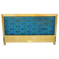 Retro Mid-Century Modern Art Deco Burl Wood Queen Size Birdseye Maple Bed Headboard