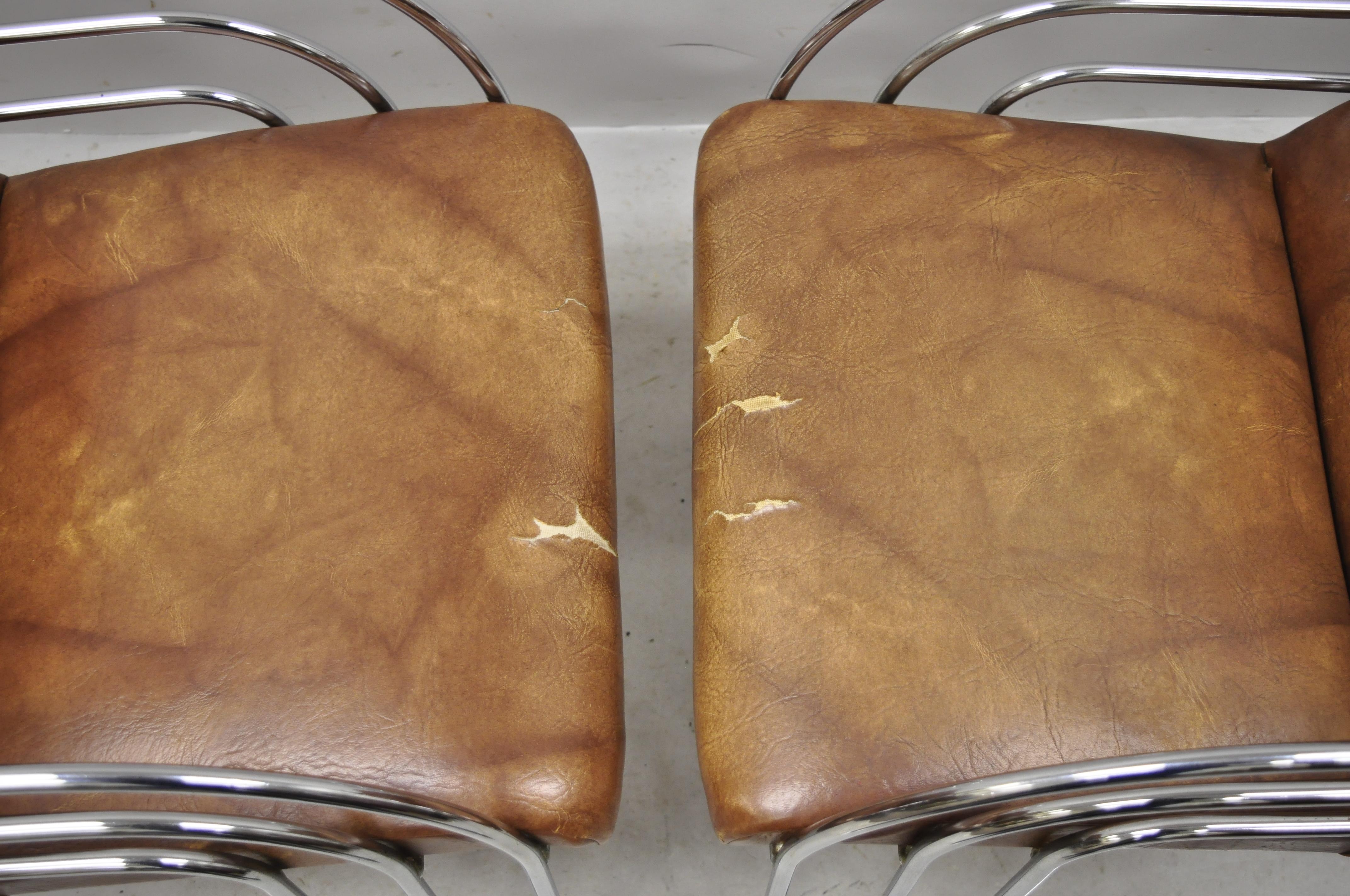 Mid-Century Modern Art Deco Chrome Cantilever Milo Baughman Armchairs, Pair In Good Condition For Sale In Philadelphia, PA