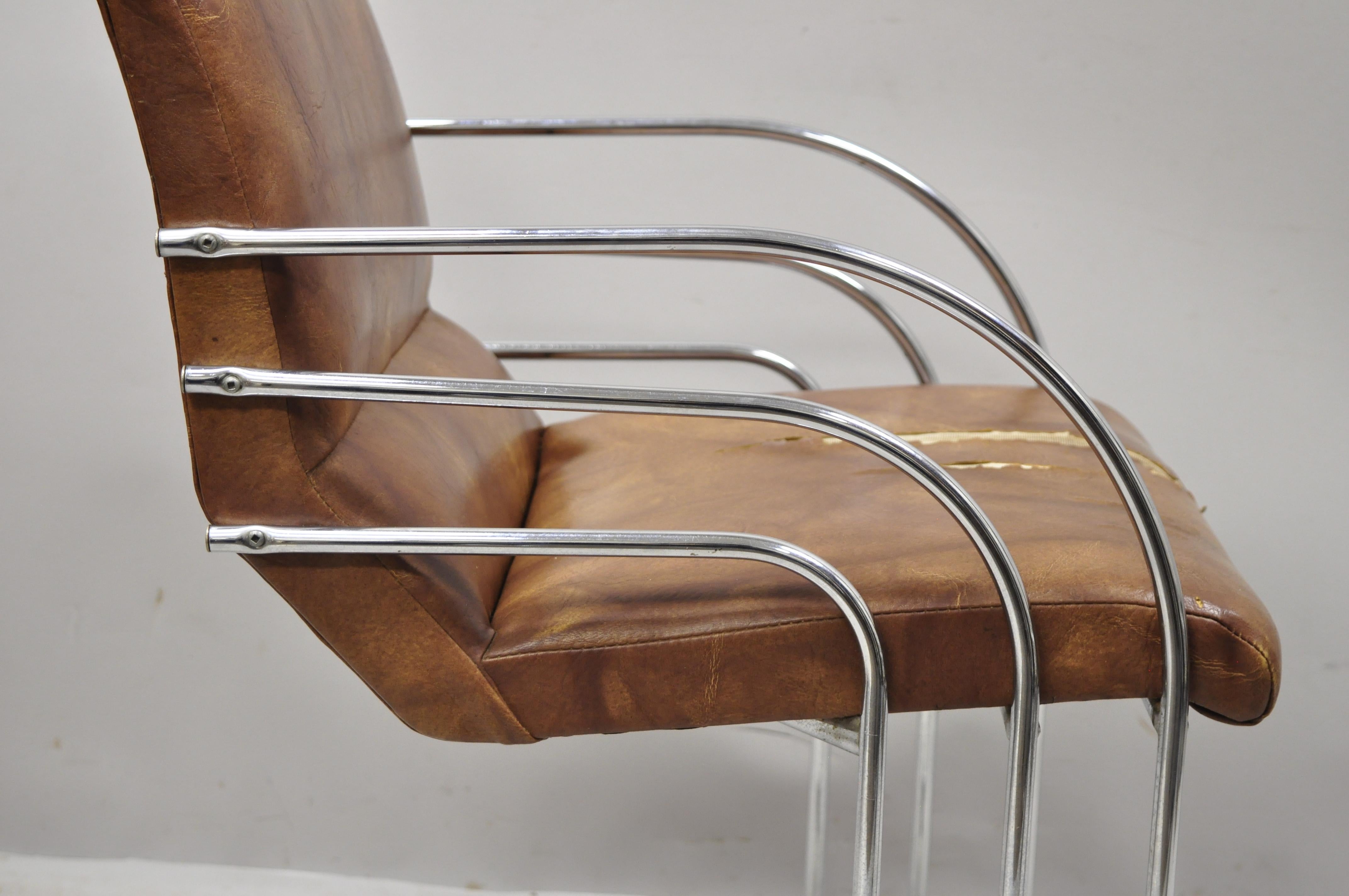 Mid-Century Modern Art Deco Chrome Cantilever Milo Baughman Style Armchair For Sale 4