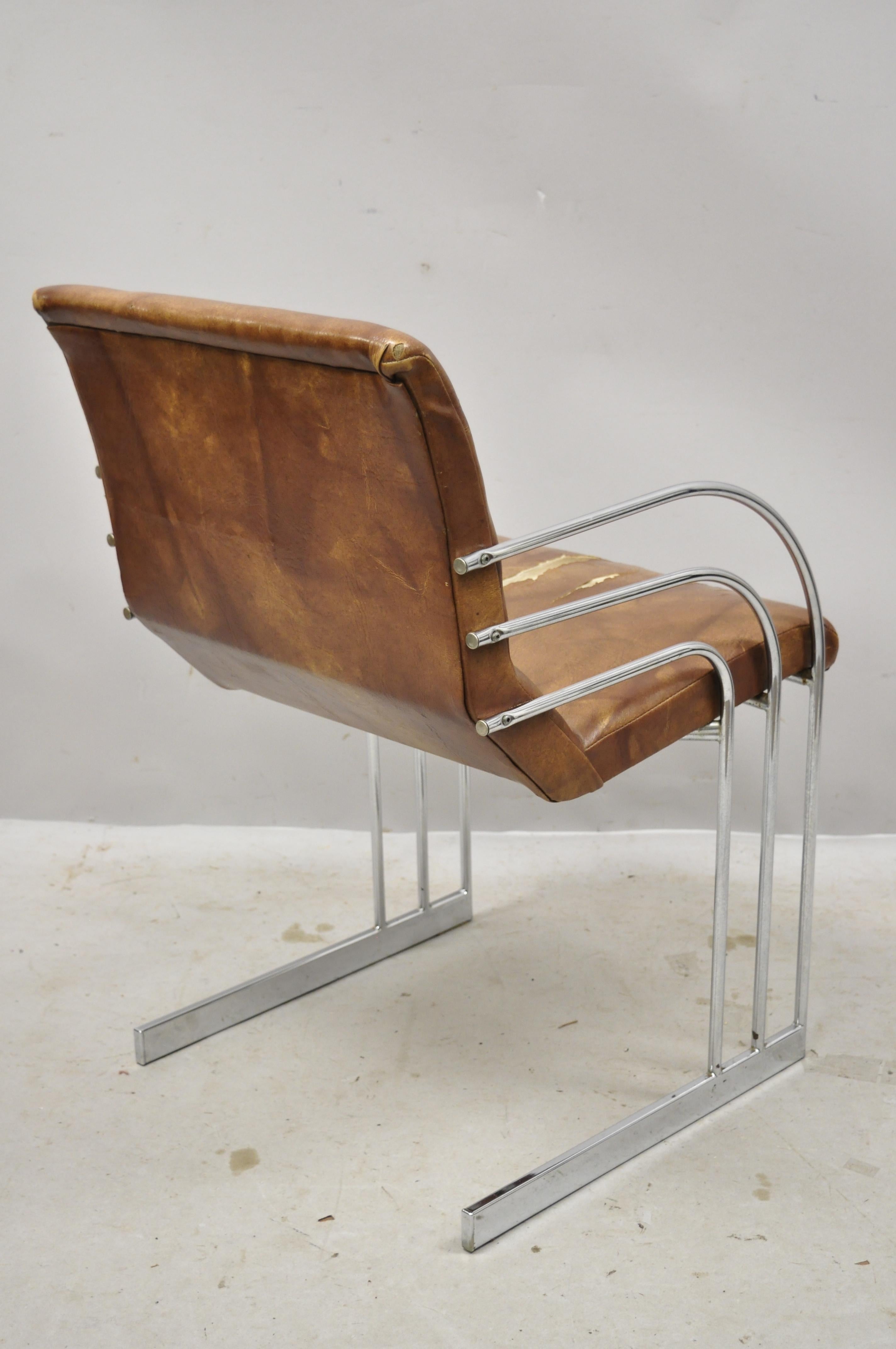 Mid-Century Modern Art Deco Chrome Cantilever Milo Baughman Style Armchair For Sale 5