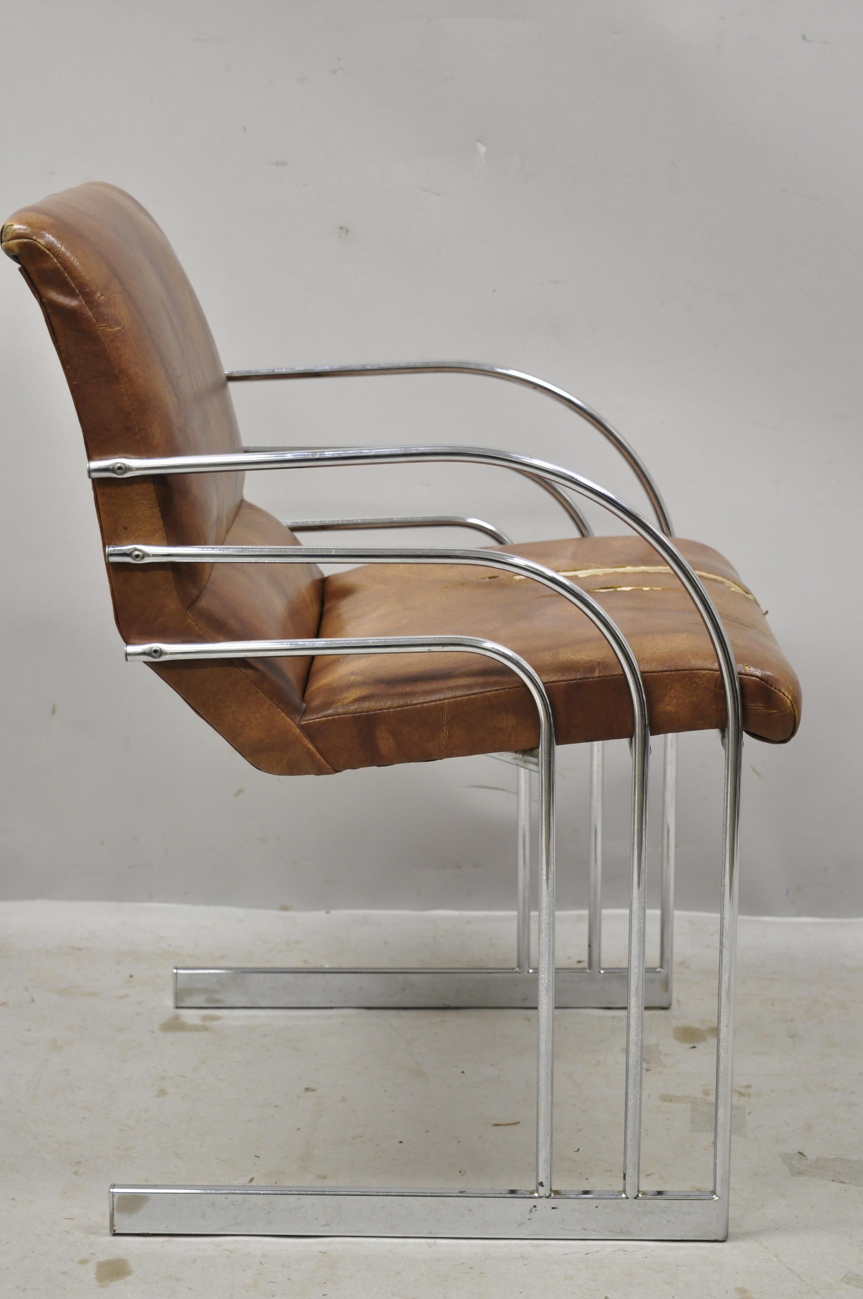 Mid-Century Modern Art Deco chrome cantilever Milo Baughman style armchair. Item features chrome cantilever frame, sweeping Art Deco design, very nice vintage item, clean modernist lines, sleek sculptural form, circa mid-20th century. Measurements: