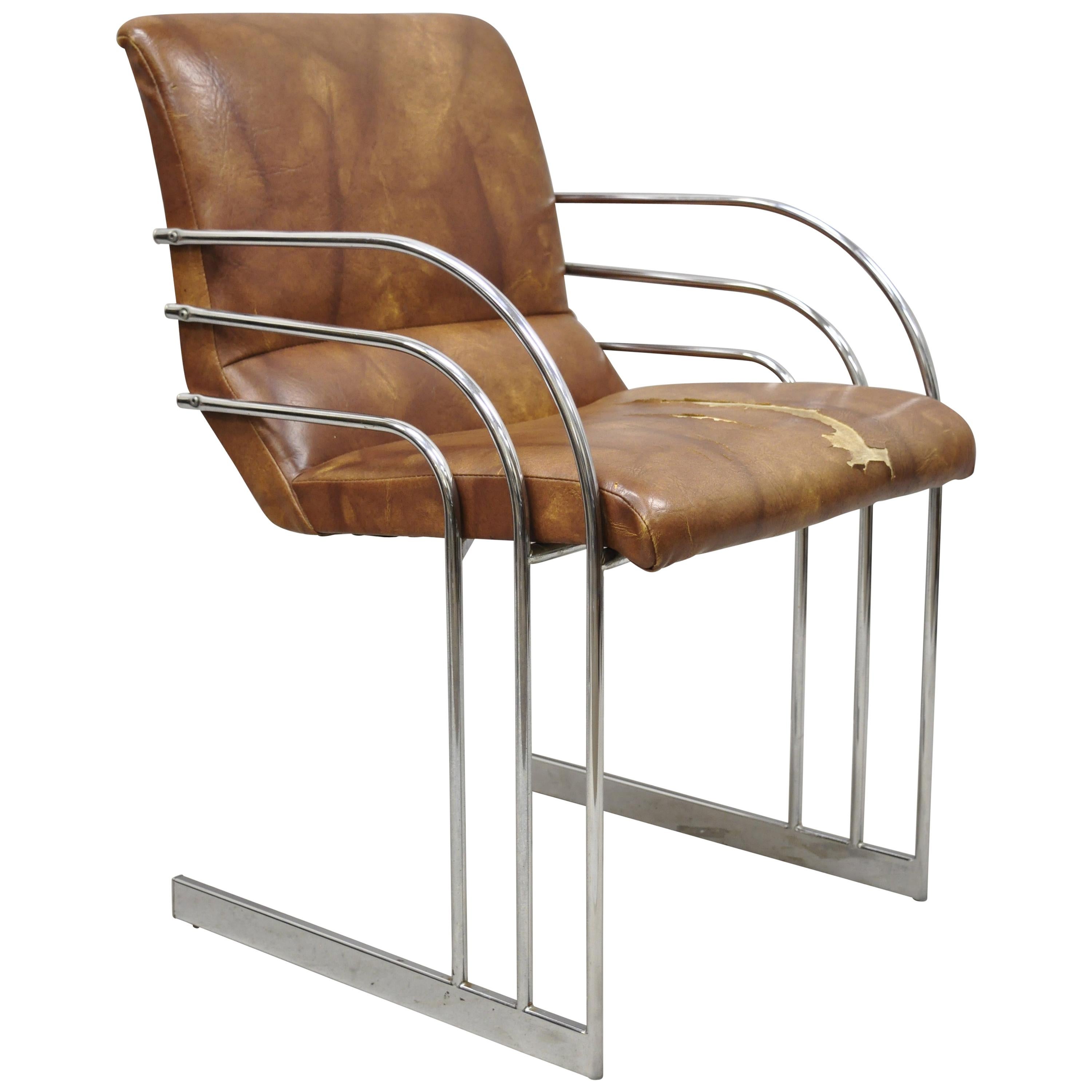 Mid-Century Modern Art Deco Chrome Cantilever Milo Baughman Style Armchair For Sale