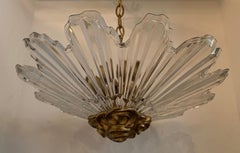 Mid-Century Modern Art Deco Crystal Starburst Shade Bronze Flush Mount Fixture