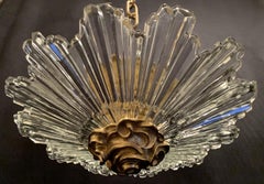 Mid-Century Modern Art Deco Crystal Starburst Shade Bronze Flush Mount Fixture