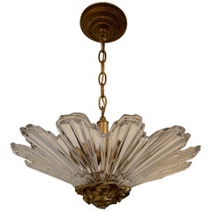 Mid-Century Modern Art Deco Crystal Starburst Shade Bronze Flush Mount Fixture