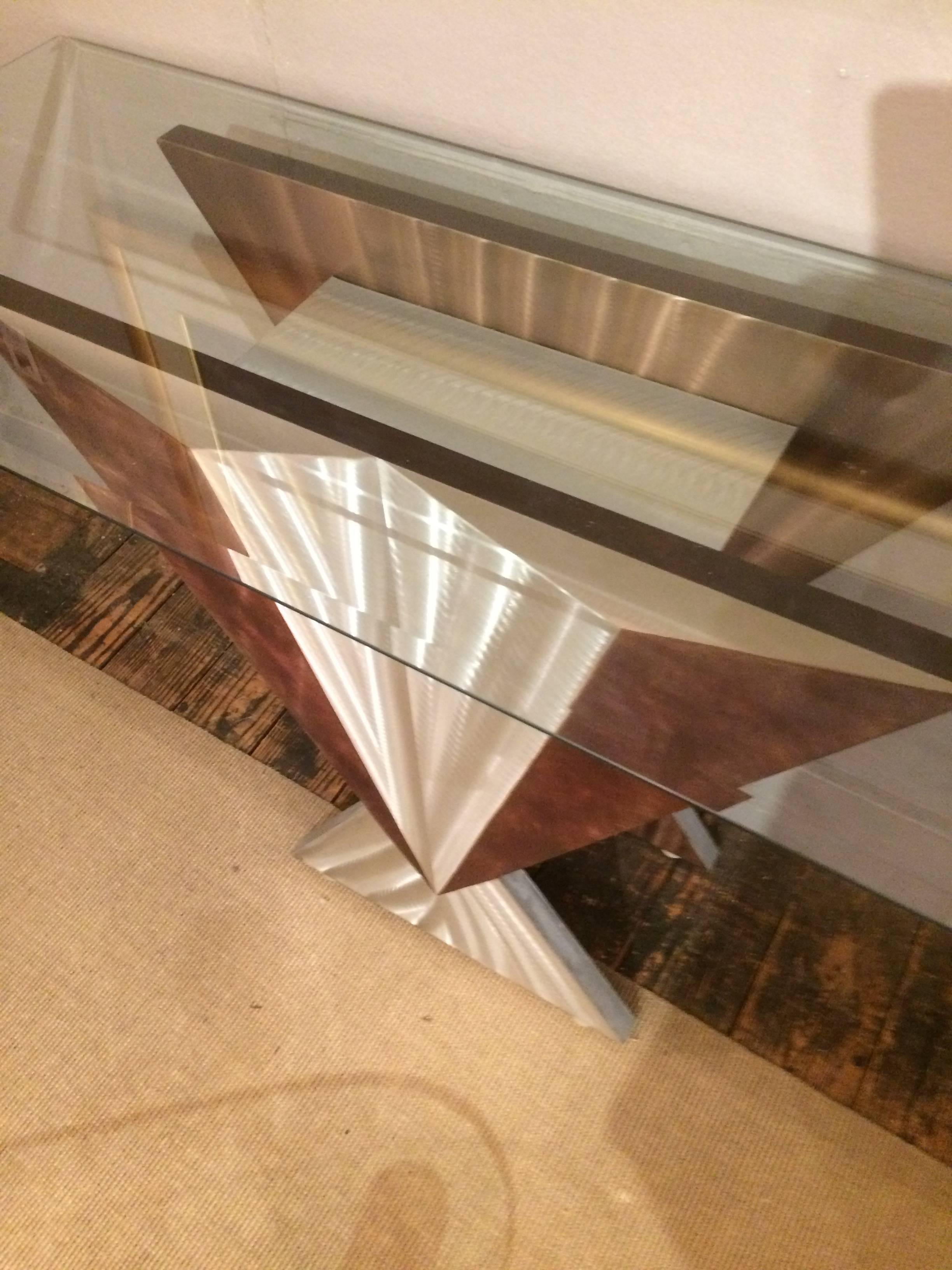 Mid-Century Modern Art Deco-Esque Brushed Steel Console Table 1