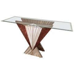 Mid-Century Modern Art Deco-Esque Brushed Steel Console Table