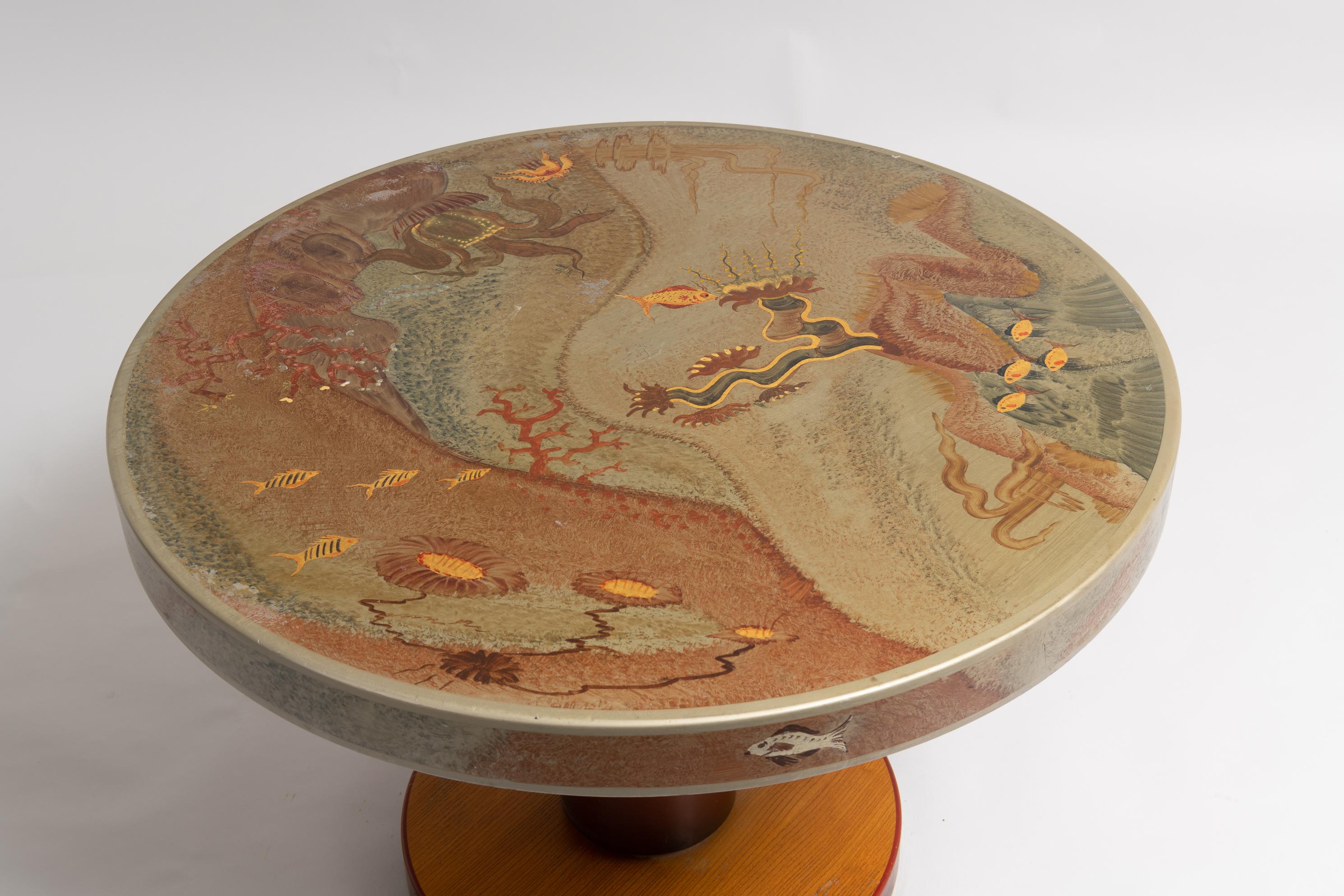 Hand-Painted Mid-Century Modern Art Deco Otto Wretling Round Table