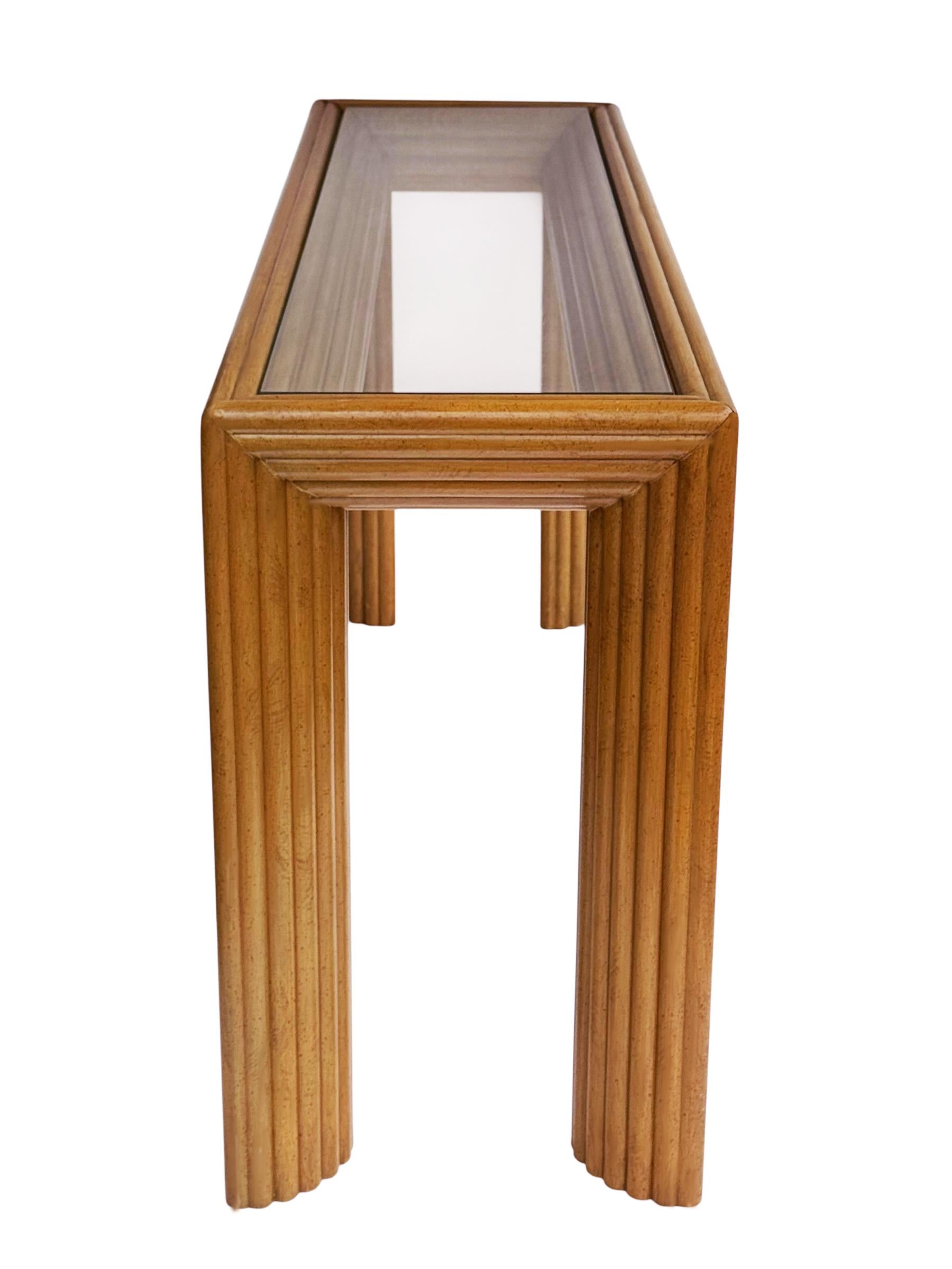 American Mid Century Modern Art Deco Pencil Reed Bamboo Console Table or Sofa Table For Sale