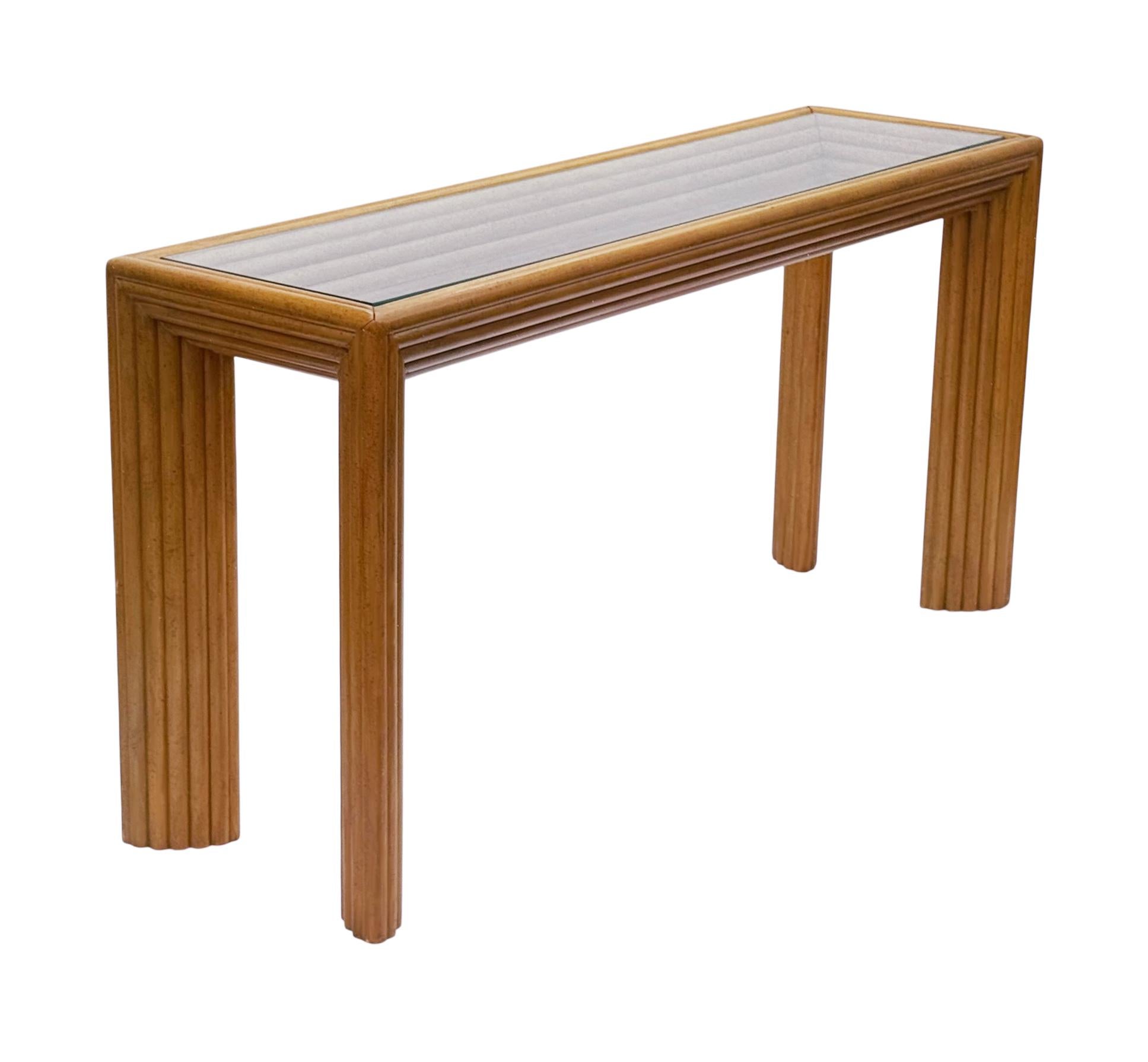 Late 20th Century Mid Century Modern Art Deco Pencil Reed Bamboo Console Table or Sofa Table For Sale