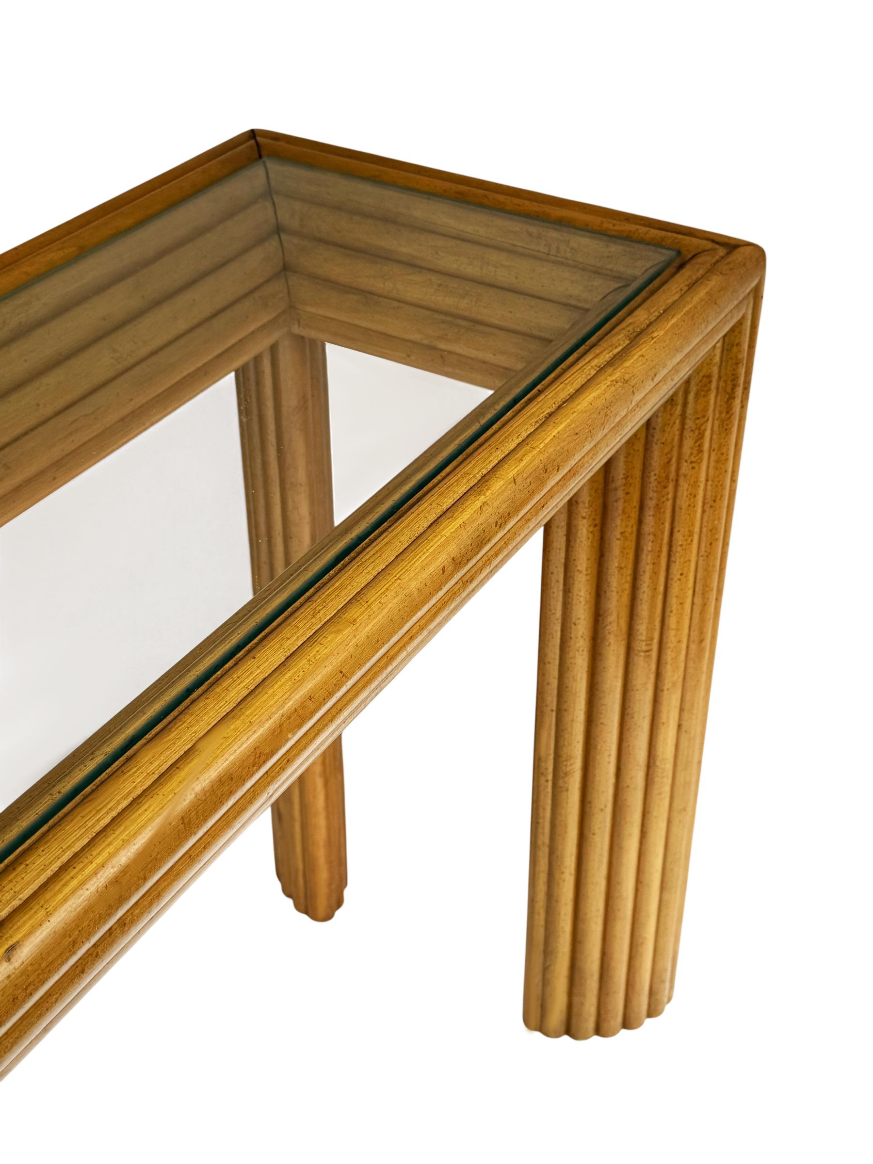 Mid Century Modern Art Deco Pencil Reed Bamboo Console Table or Sofa Table For Sale 1