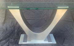 Mid-Century Modern Art Deco Polished Brushed Nickel Glass Top Console Table